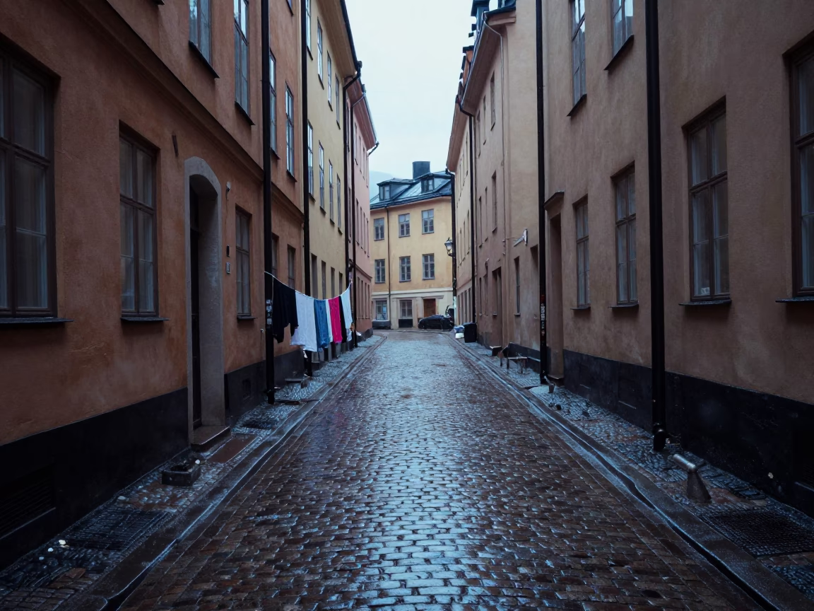 Wet Alleyway in Stockholm in in Stockholm, Sweden