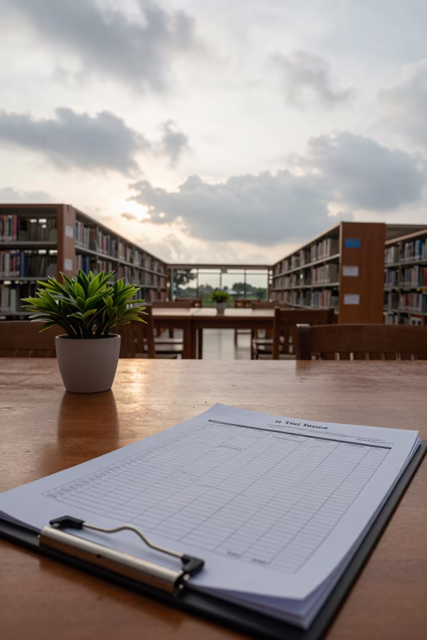 Wet Attendance Sheet on Library Clipboard in inside a campus library reading room in Thủ Đức