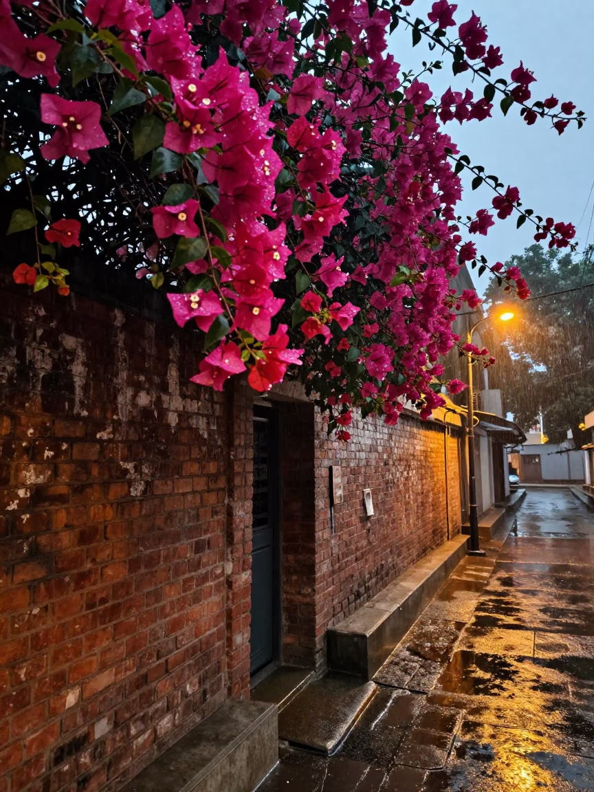Wet Bougainvillea in Delhi in in Delhi, India