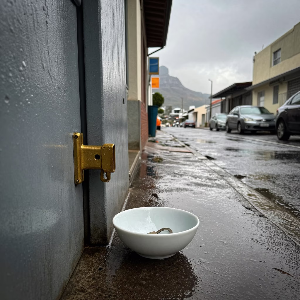 Wet Cape Town Street After Rain With Latch And Key Bowl in in Cape Town, South Africa