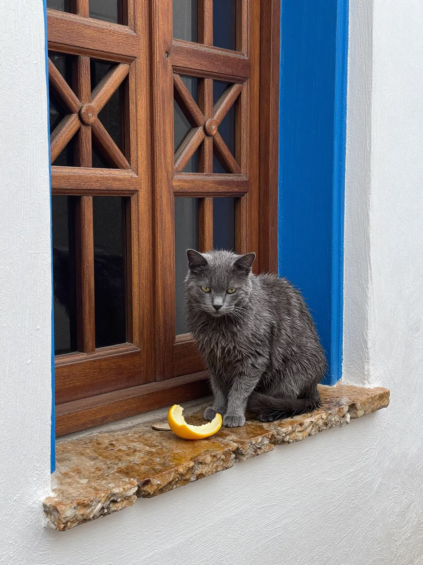Wet Cat in Essaouira in in Essaouira, Morocco