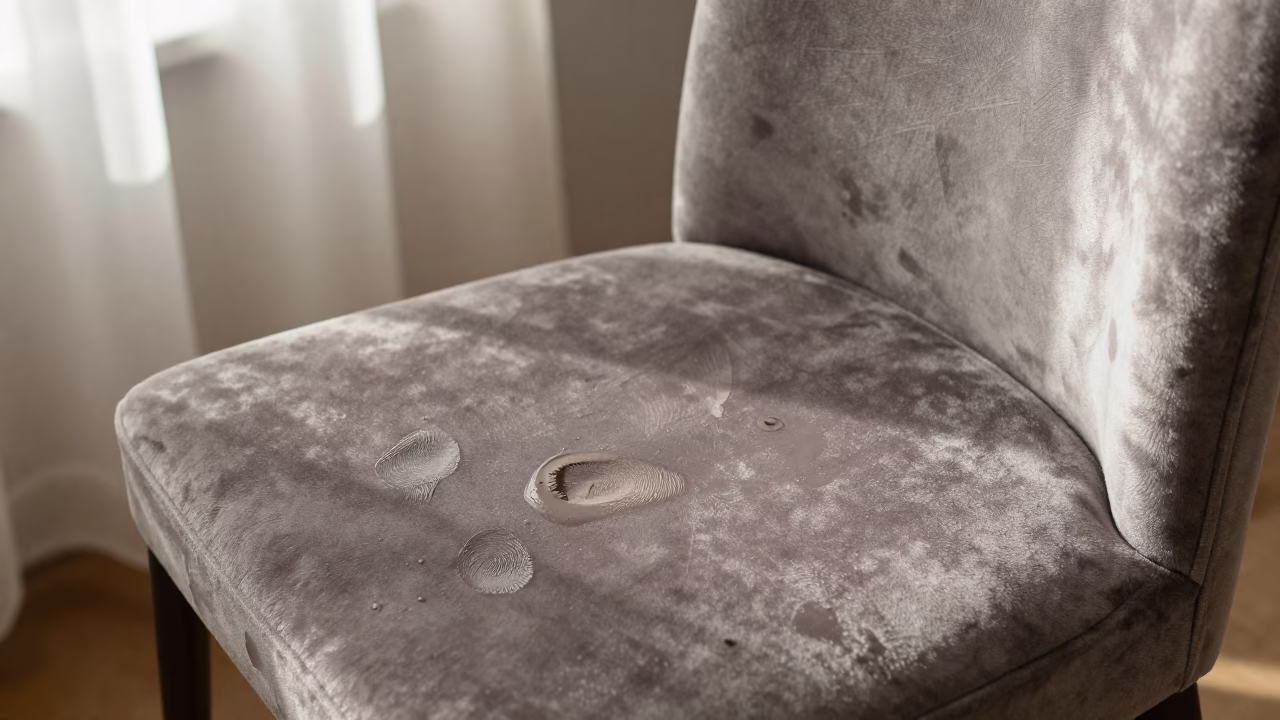 Wet Clay Fingerprint on Velvet Chair in on a velvet chair near Dresden