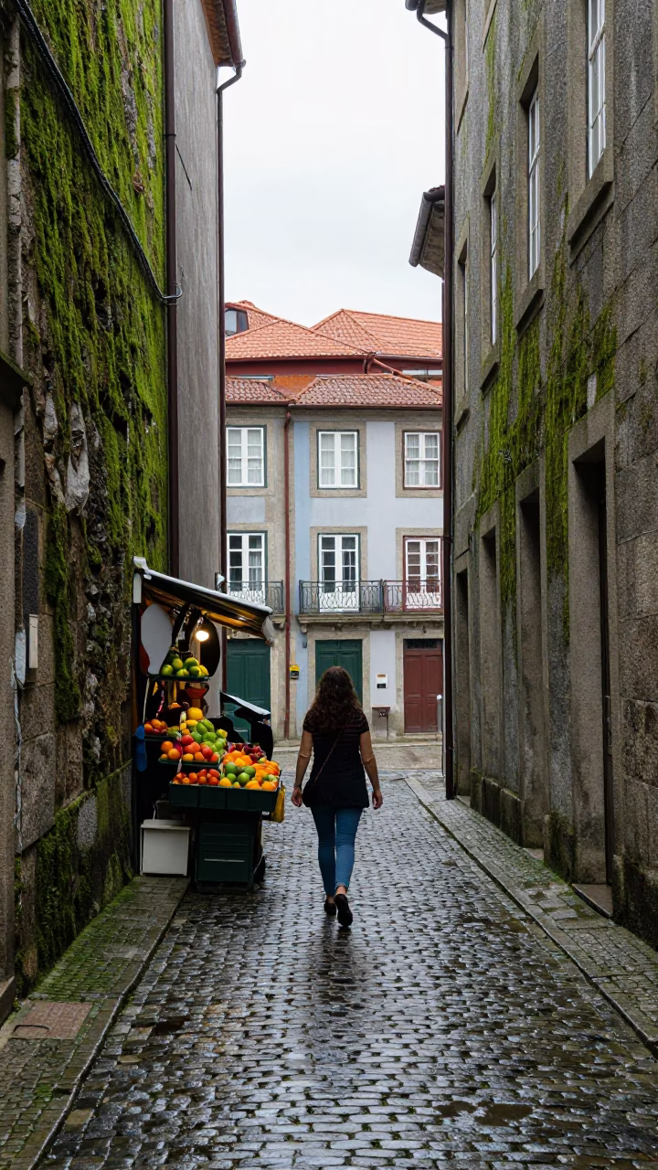Wet Cobblestone in Porto in in Porto, Portugal
