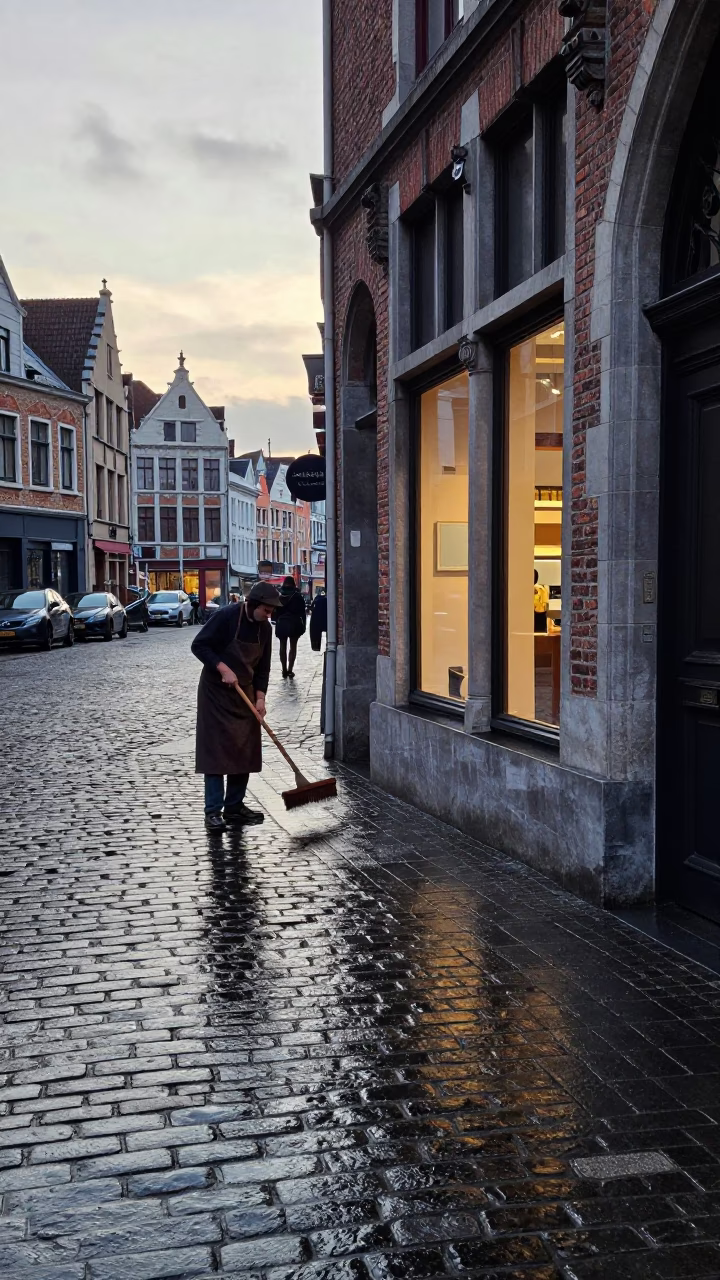 Wet Cobblestones in Brussels in in Brussels, Belgium