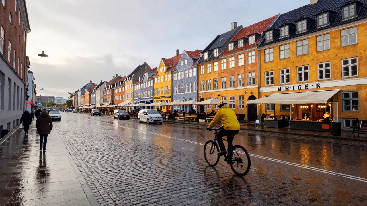 Wet Cobblestones in Copenhagen in in Copenhagen, Denmark