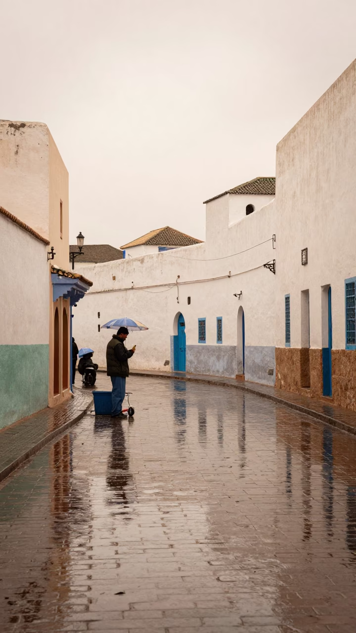 Wet Cobblestones in Essaouira in in Essaouira, Morocco