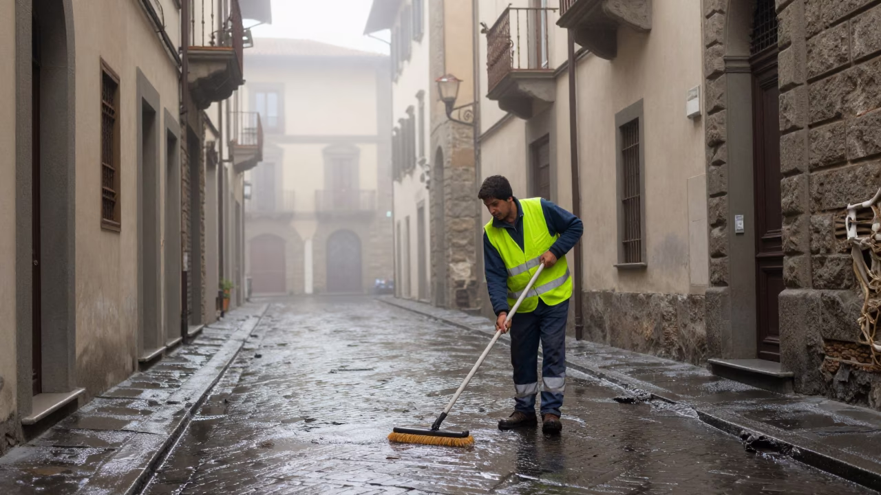 Wet Cobblestones in Florence in in Florence, Italy
