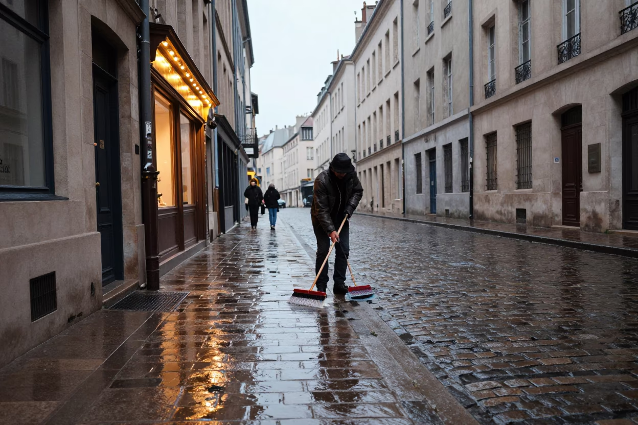 Wet Cobblestones in Lyon in in Lyon, France