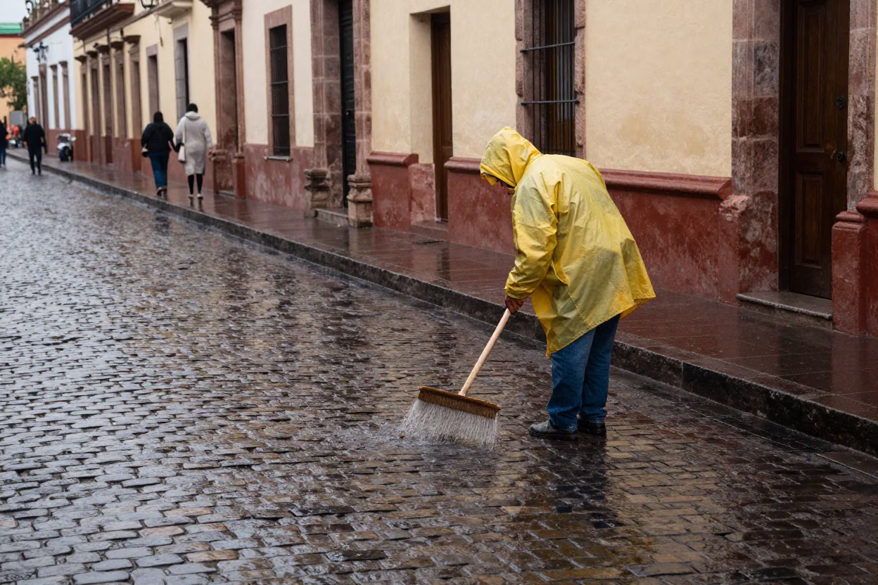 Wet Cobblestones in Merida in in Merida, Mexico