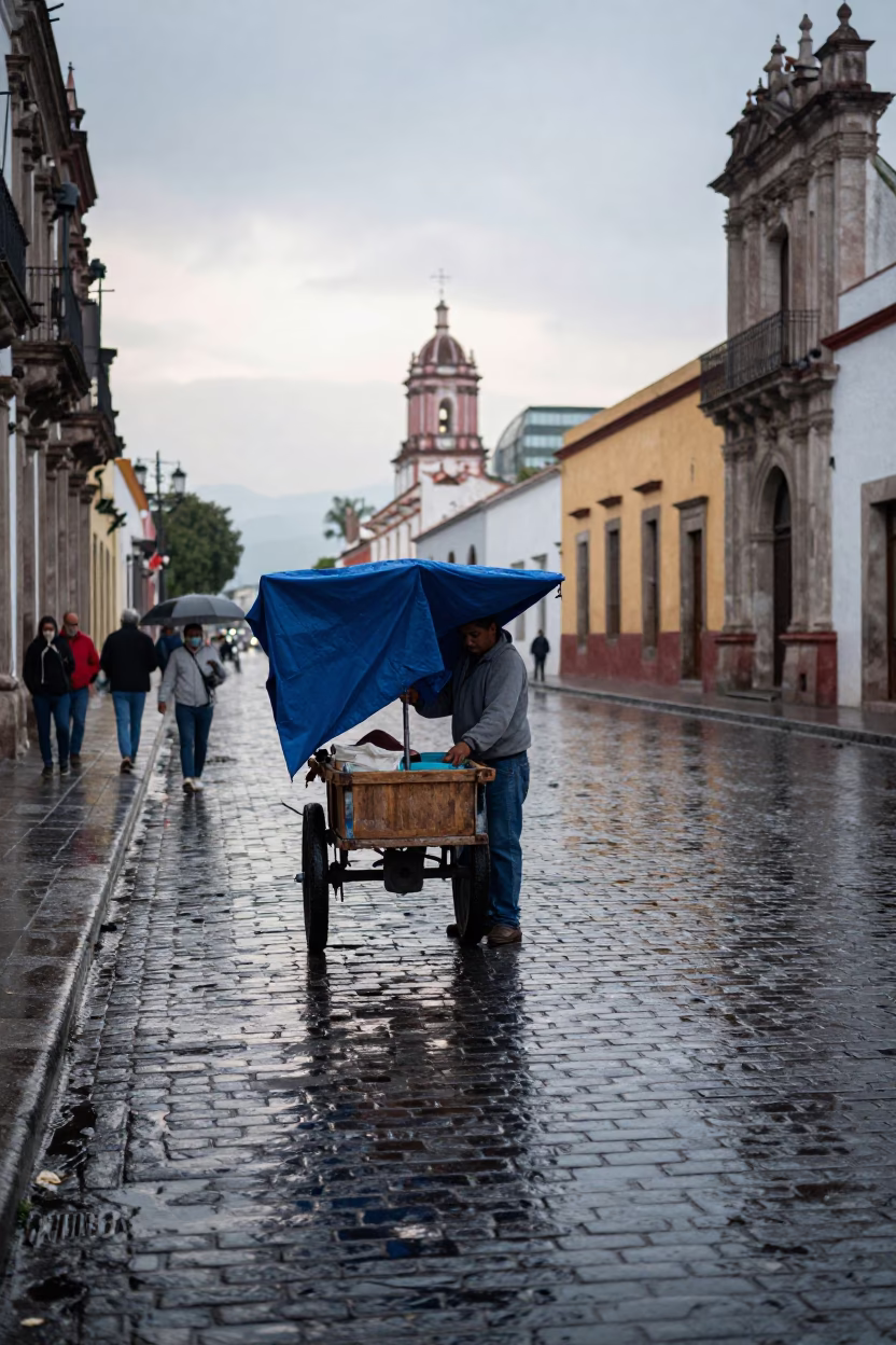 Wet Cobblestones in Oaxaca in in Oaxaca, Mexico