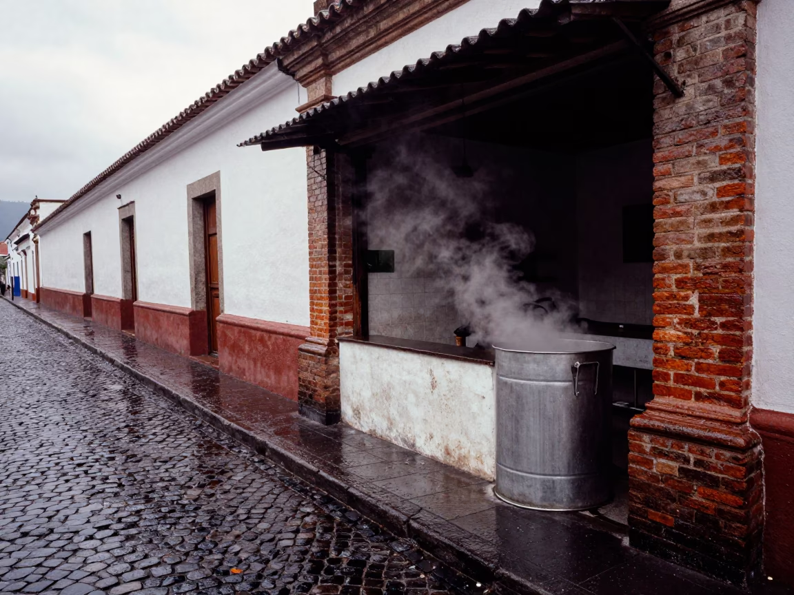 Wet Cobblestones in Quito in in Quito, Ecuador