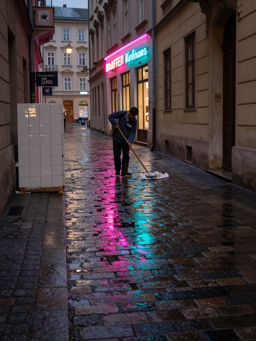 Wet Cobblestones in Vienna in in Vienna, Austria