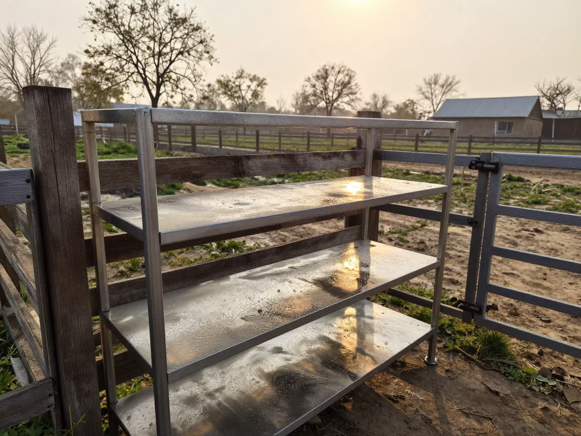 Wet Colostrum Freezer Shelf After Washdown in beside a pasture gate in Haryana