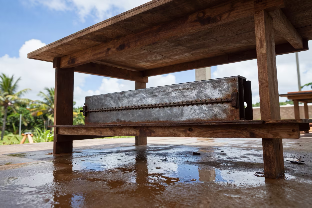 Wet Construction Deck Saw Blade Case Shelf Pernambuco in on an active construction deck in Pernambuco
