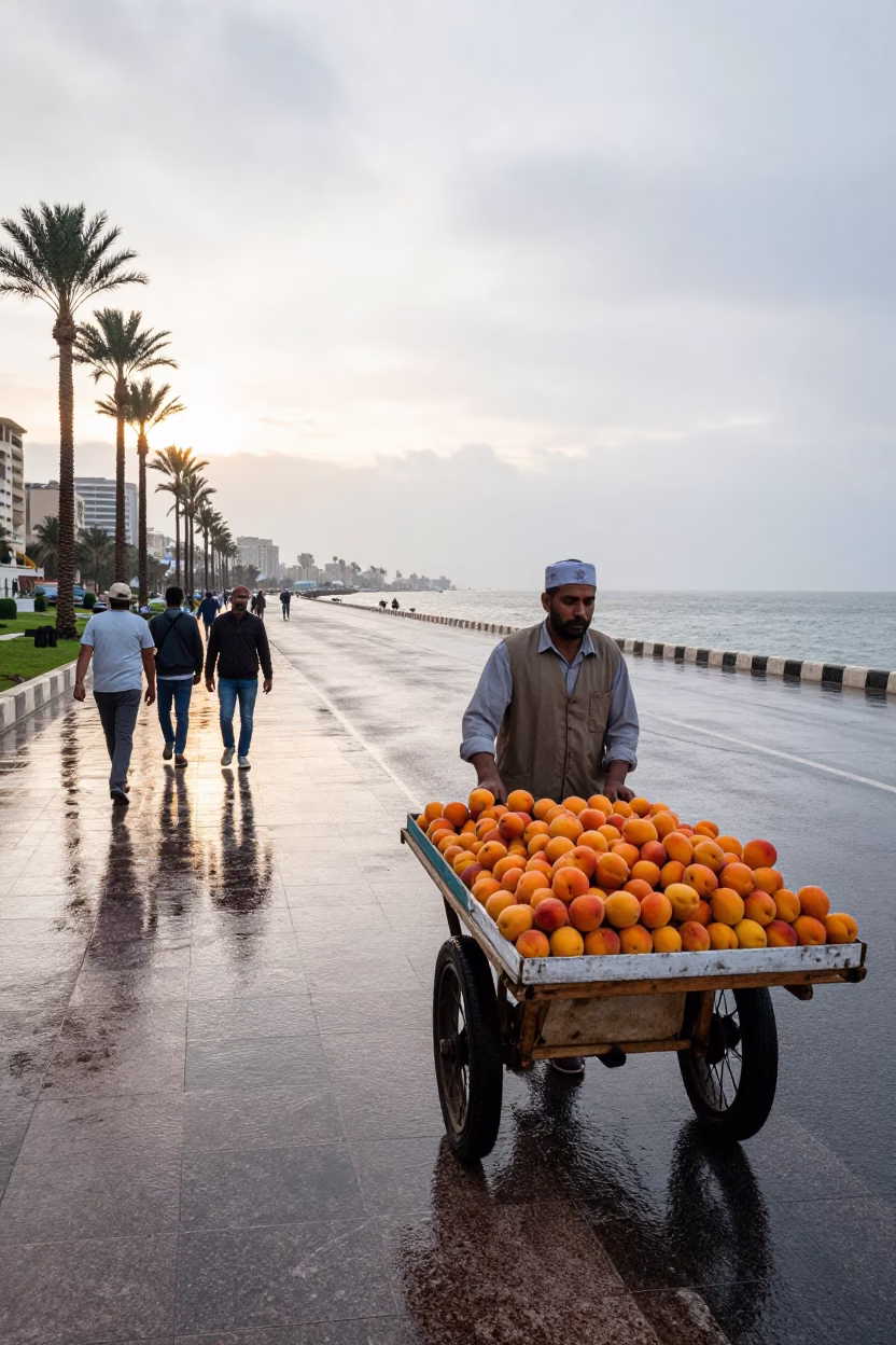 Wet Corniche Promenade After Rain in Alexandria Egypt First Light in in Alexandria, Egypt