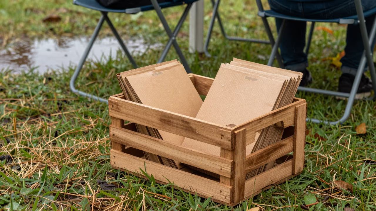Wet Course Packets Crate on Graduation Lawn in on a graduation lawn under folding chairs in Castilla