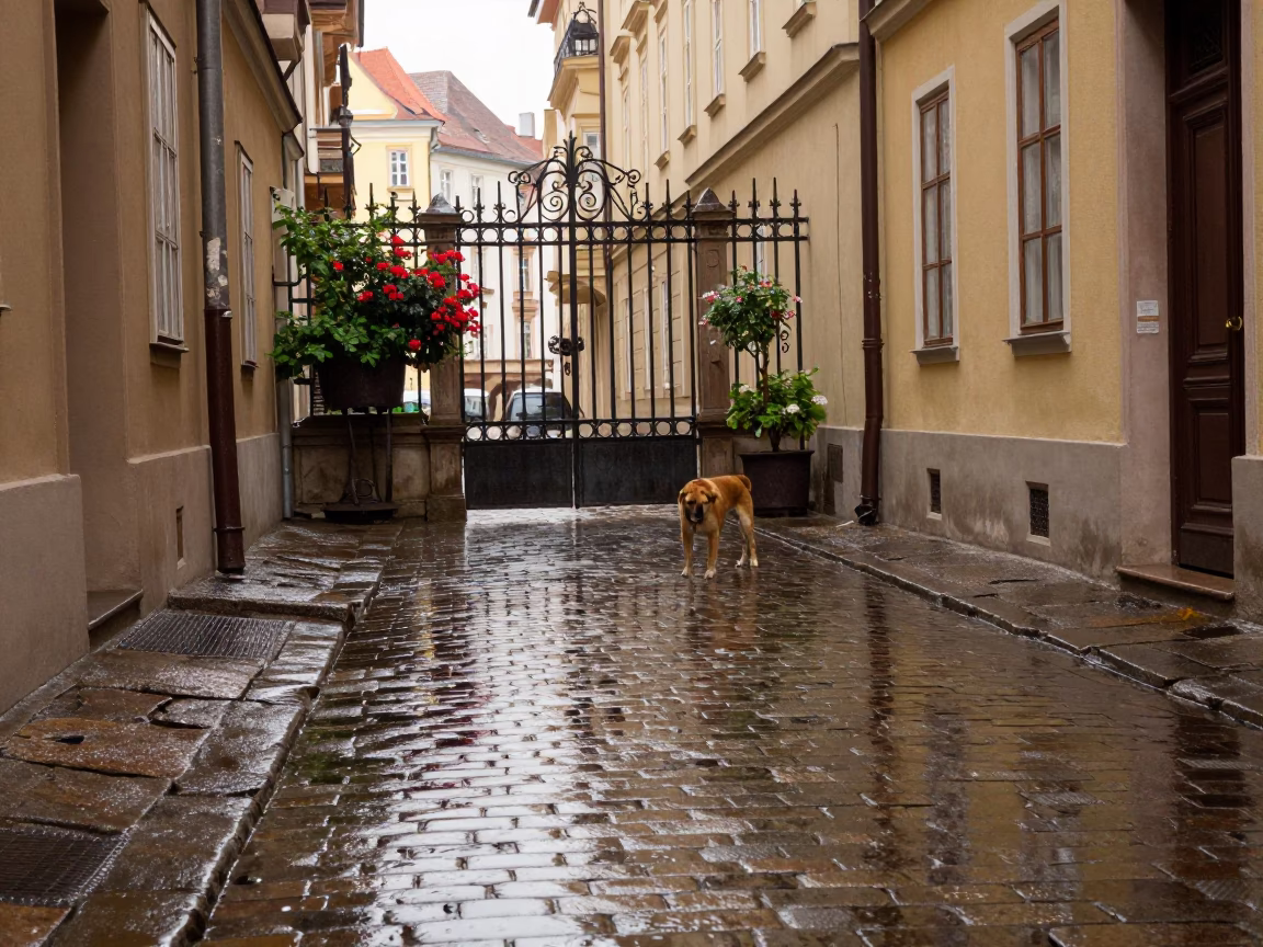 Wet Courtyard in Vienna in in Vienna, Austria