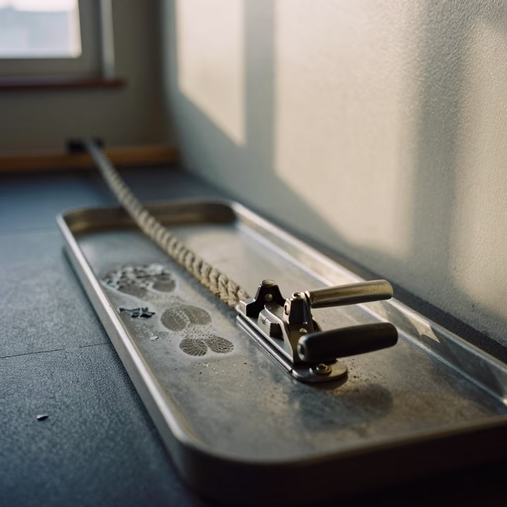 Wet Footprints on Pool Lane Rope Handle in Berlin Gym in inside a strength room in Berlin