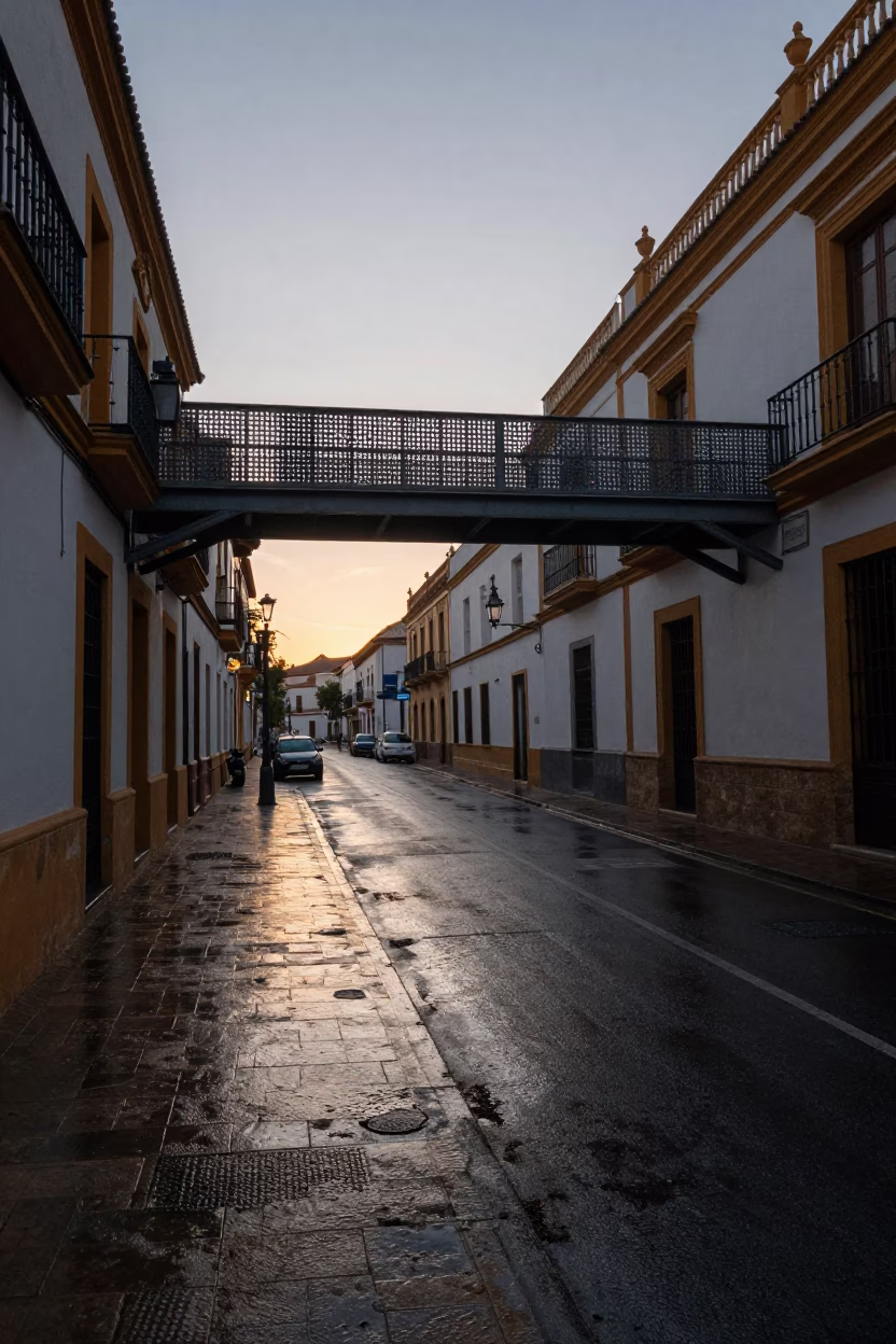 Wet Footsteps at Nautical Dawn Light in Seville in in Seville, Spain