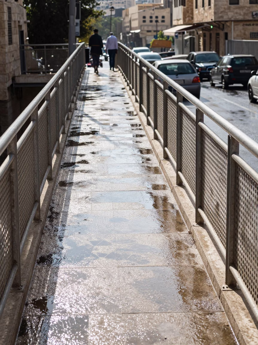 Wet Footsteps in Amman at Bright Midmorning Light in in Amman, Jordan