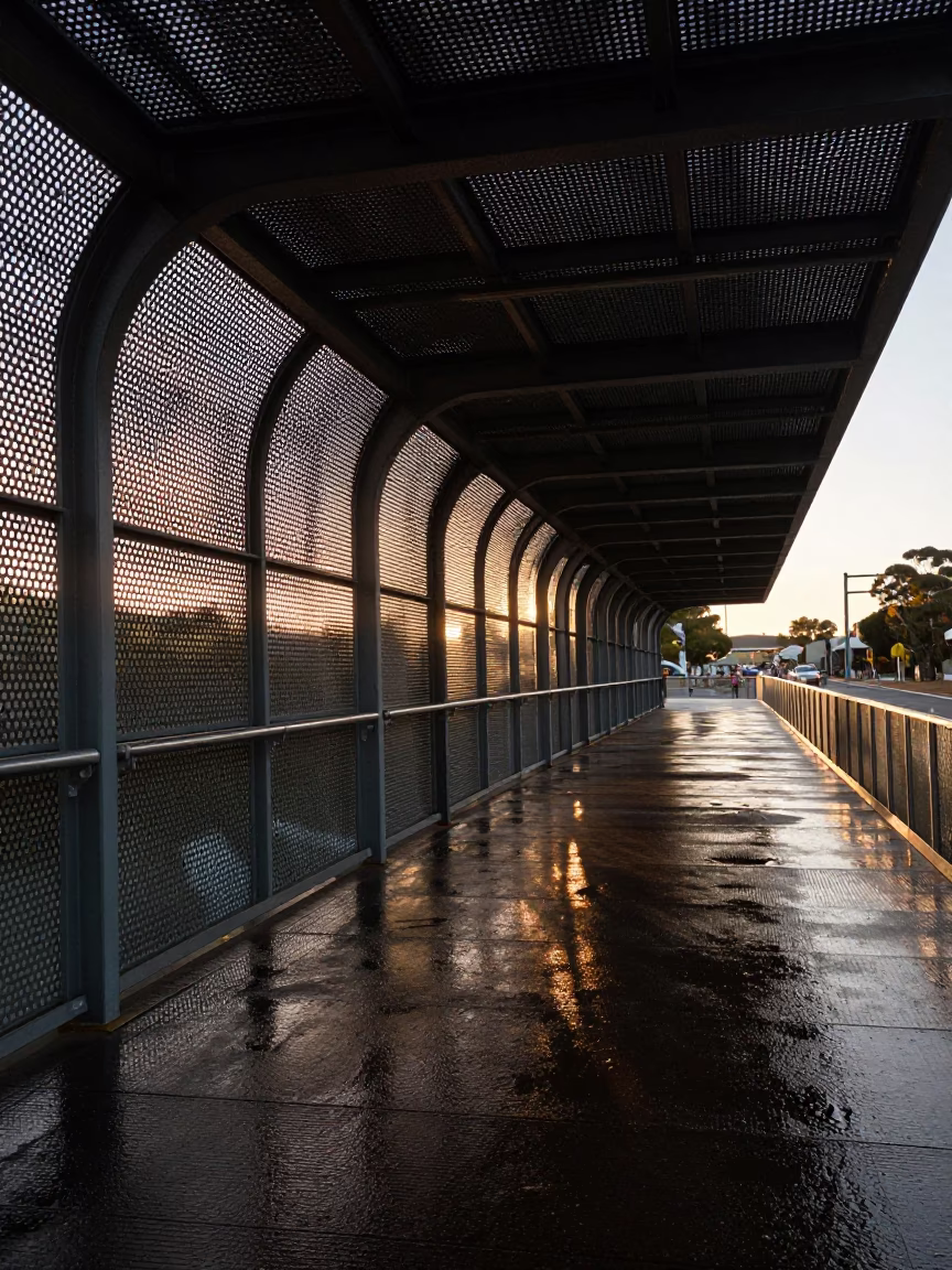 Wet Footsteps in Perth at As First Light Reaches The Scene in in Perth, Western Australia, Australia