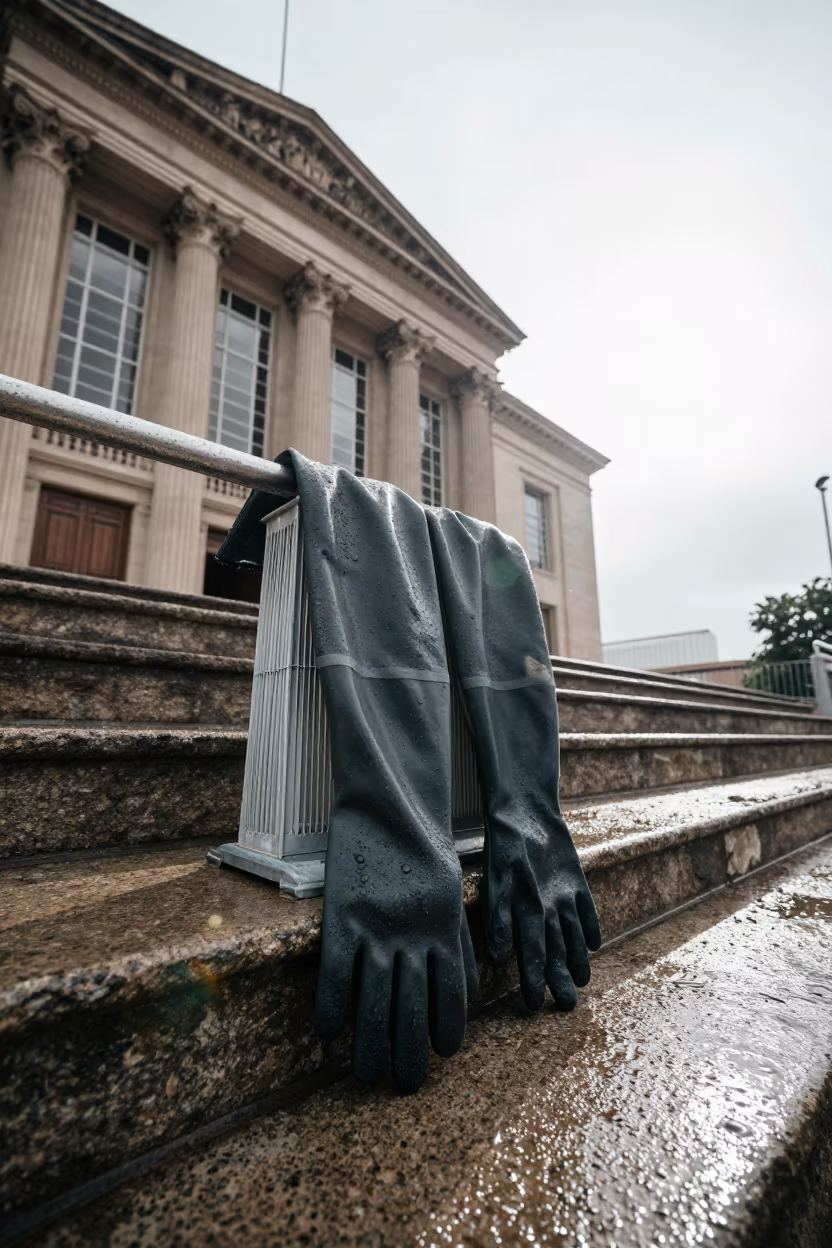 Wet Gloves Drying on Heater City Hall Steps in on the steps of city hall near Campo Grande