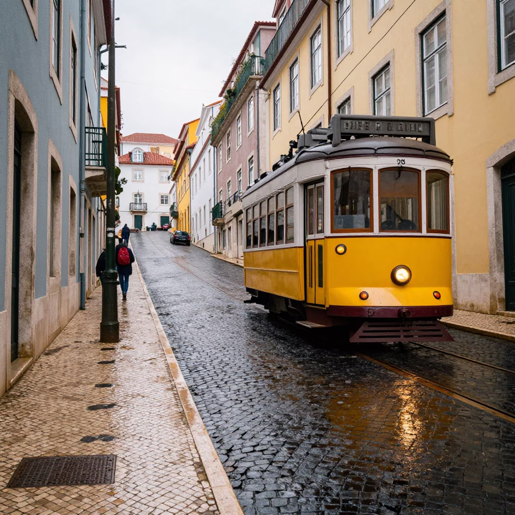 Wet Hillside in Lisbon in in Lisbon, Portugal