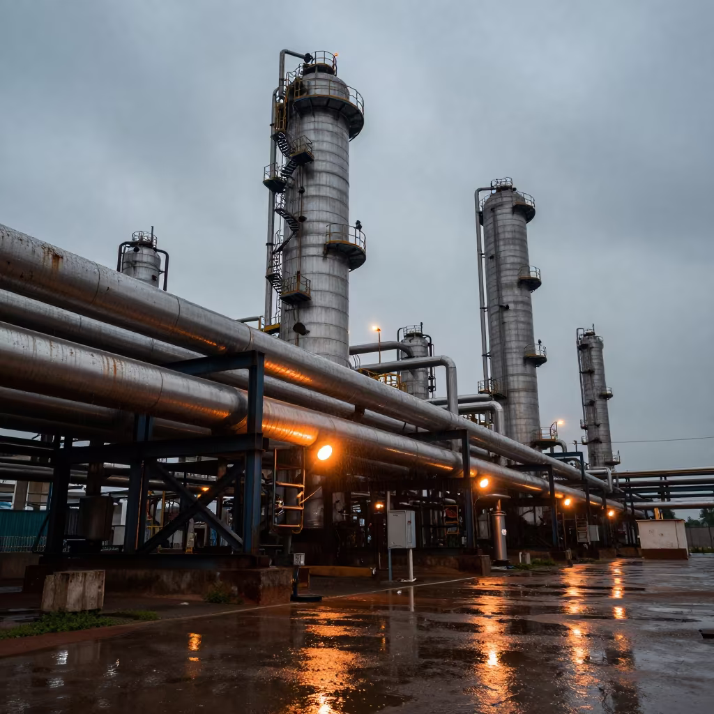 Wet Industrial Pipe Rack After Storm in Rajasthan in in Rajasthan