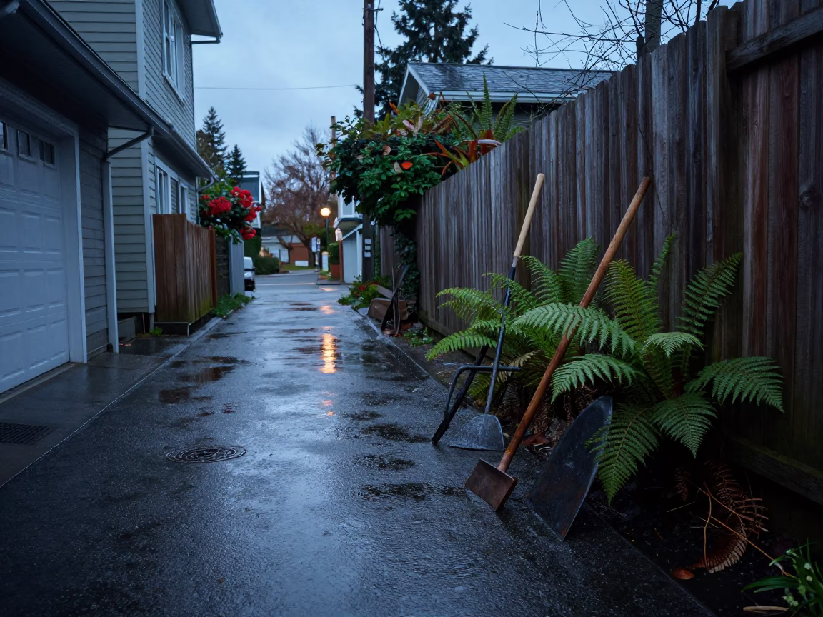 Wet Laneway in Vancouver in in Vancouver, British Columbia, Canada