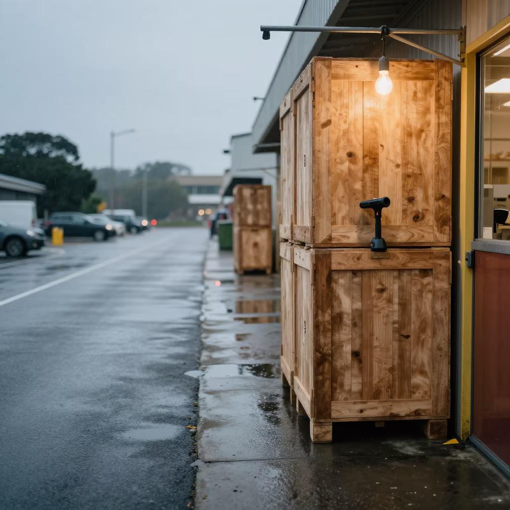 Wet Loading Dock Sydney Late Morning Rain in in a trailer yard outside the warehouse in Sydney