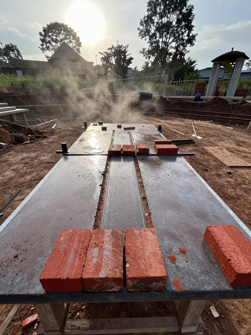 Wet Masonry Saw Table in Burundi Excavation in inside a taped-off excavation edge in Burundi