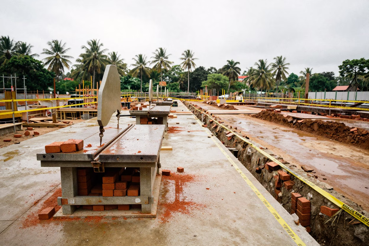 Wet Masonry Saw Table Wet Season Mysore in inside a taped-off excavation edge in Mysore
