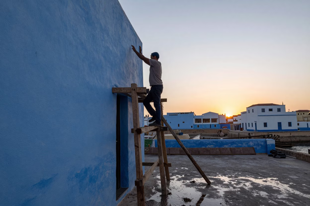 Wet Mortar in Essaouira at Nautical Dawn Light in in Essaouira, Morocco
