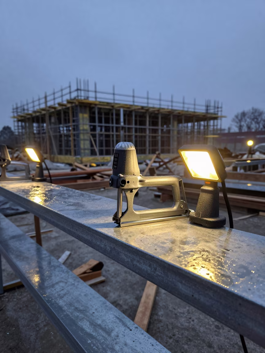 Wet Nailer on Shelf Blue Hour Sahiwal in beside a framed building shell in Sahiwal