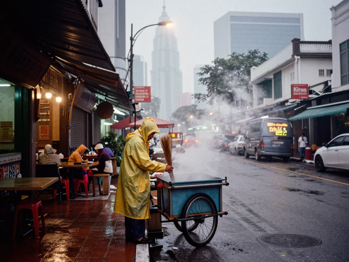 Wet Pavement in Kuala Lumpur in in Kuala Lumpur, Malaysia