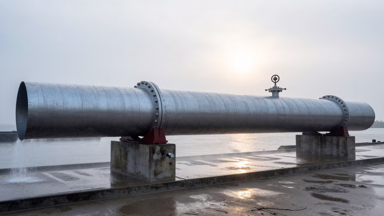 Wet Pipeline Launcher at Dawn Mist in beside a storm surge barrier in Santa Teresa del Tuy