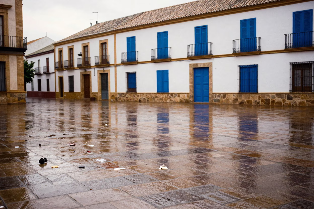Wet Plaza in Seville in in Seville, Spain