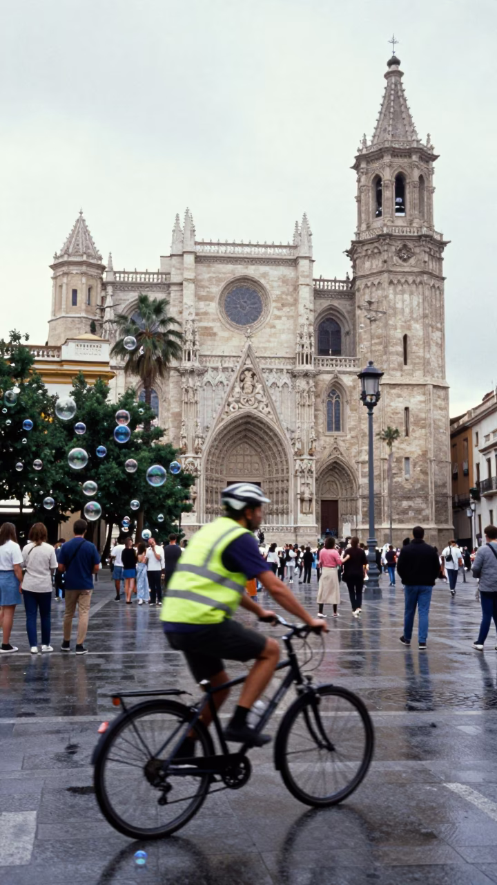 Wet Plaza in Valencia in in Valencia, Spain