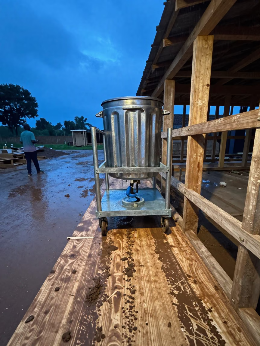 Wet Season Water Cart Beside Senegal Building Shell in beside a framed building shell in Senegal