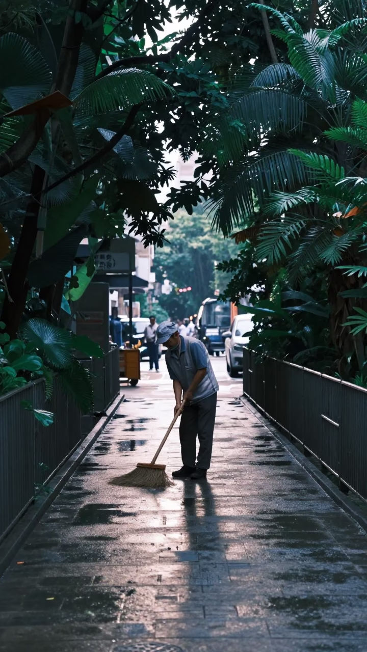 Wet Sidewalk in Hong Kong in in Hong Kong, Hong Kong
