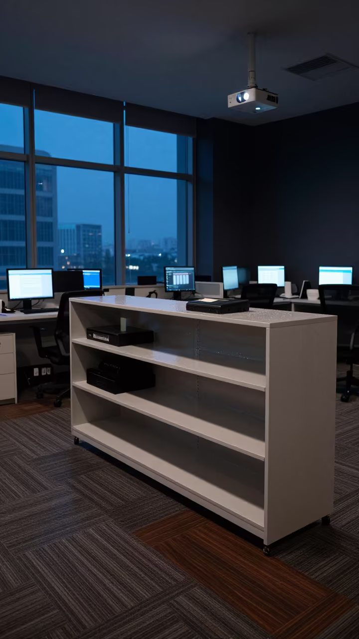 Wet Signature Shelf in Shanghai Office at Midnight in in an operations center under monitor glow near The Bund, Shanghai
