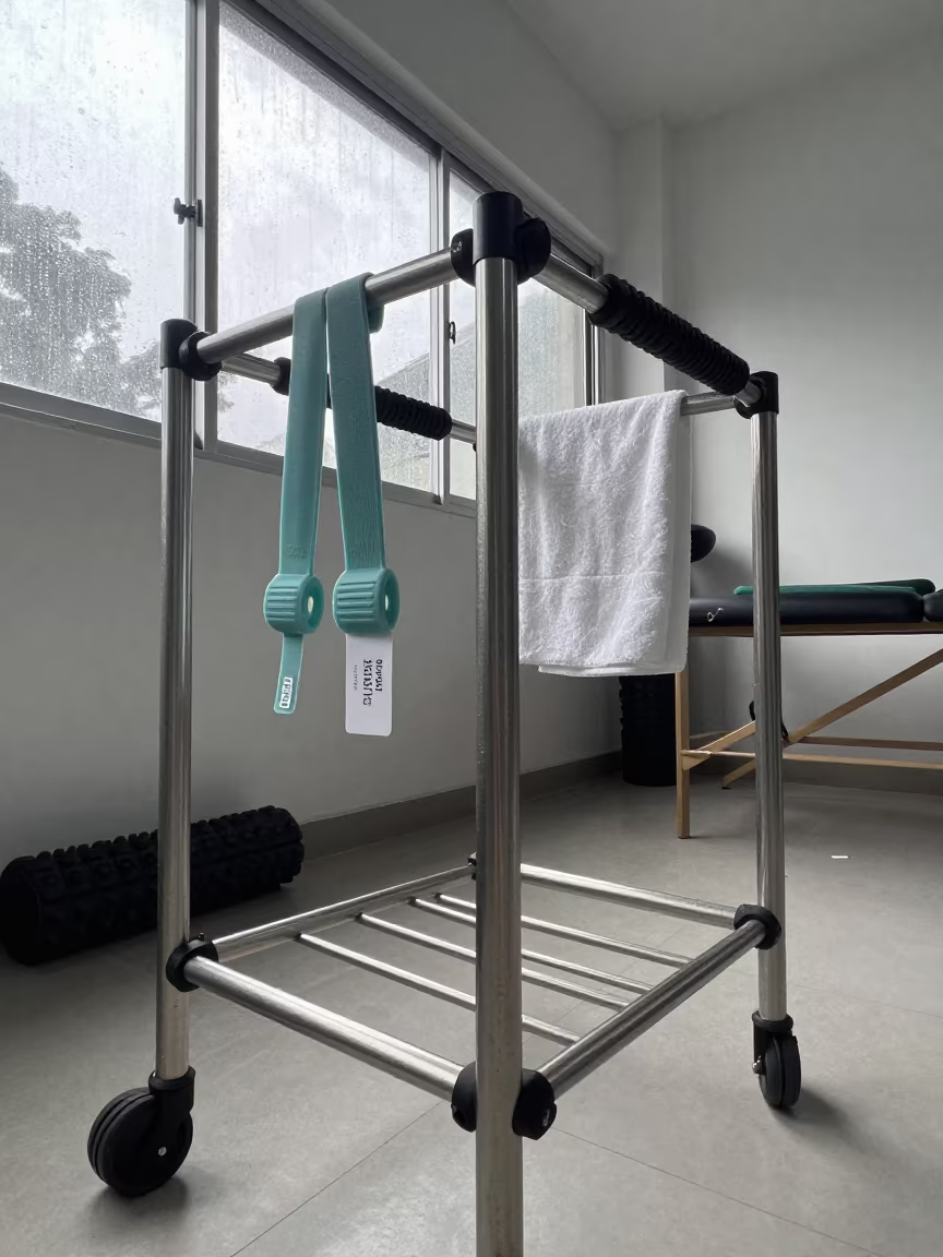 Wet Silicone Bands on Wash Rack in Recovery Lounge in inside a recovery lounge beside foam rollers near Campinas