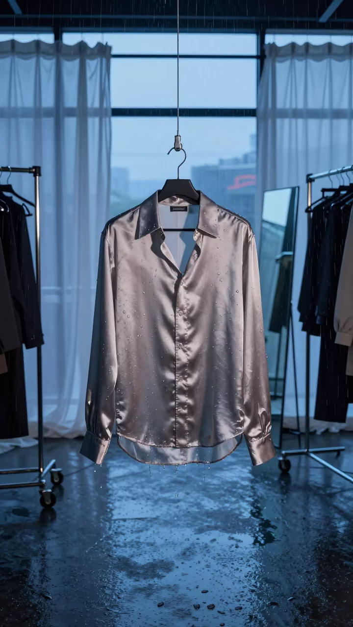 Wet Silk Shirt Under Blue Runway Lights Nanchang in under runway rehearsal lights in Nanchang