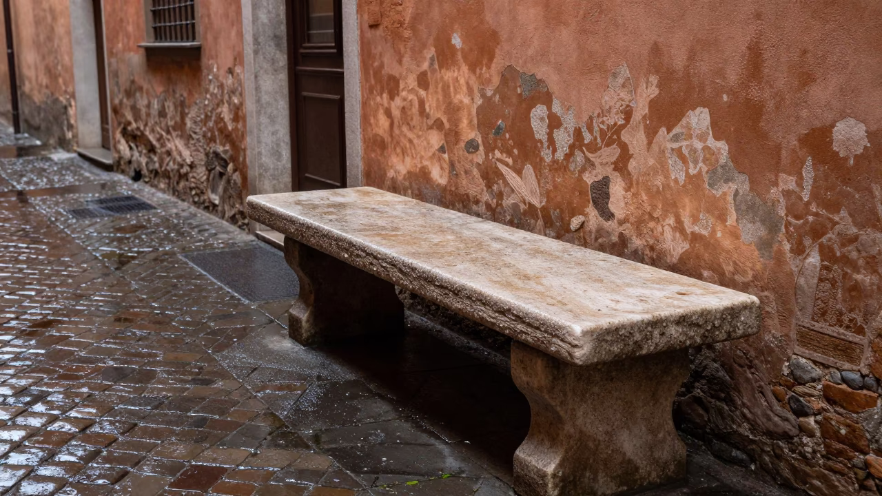 Wet Stone Bench in Bologna in in Bologna, Italy