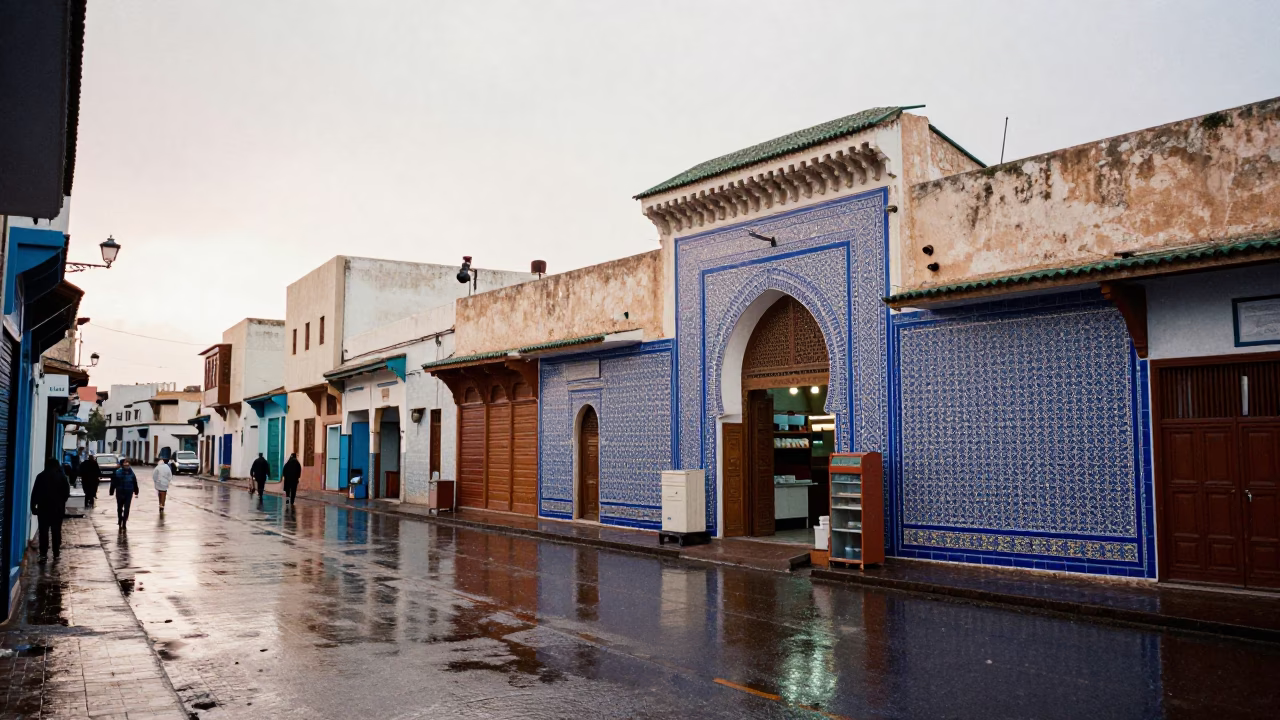 Wet Street in Casablanca in in Casablanca, Morocco