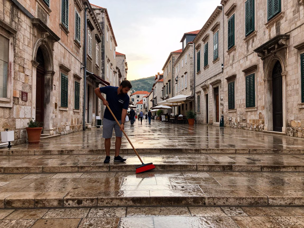 Wet Street in Dubrovnik in in Dubrovnik, Croatia