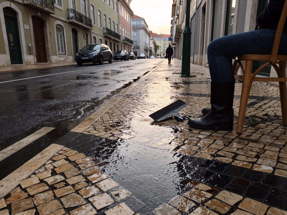 Wet Street in Lisbon in in Lisbon, Portugal