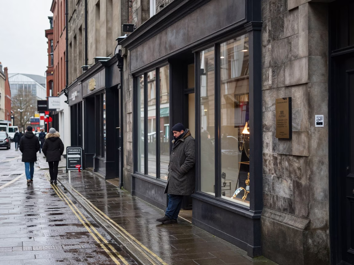 Wet Street in Liverpool in in Liverpool, United Kingdom