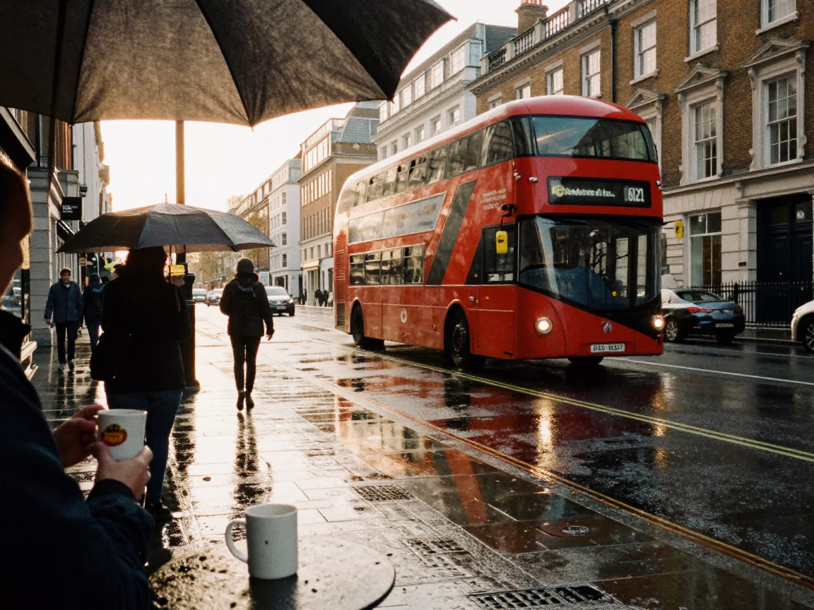 Wet Street in London in in London, United Kingdom