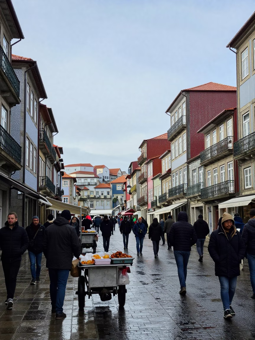 Wet Street in Porto in in Porto, Portugal